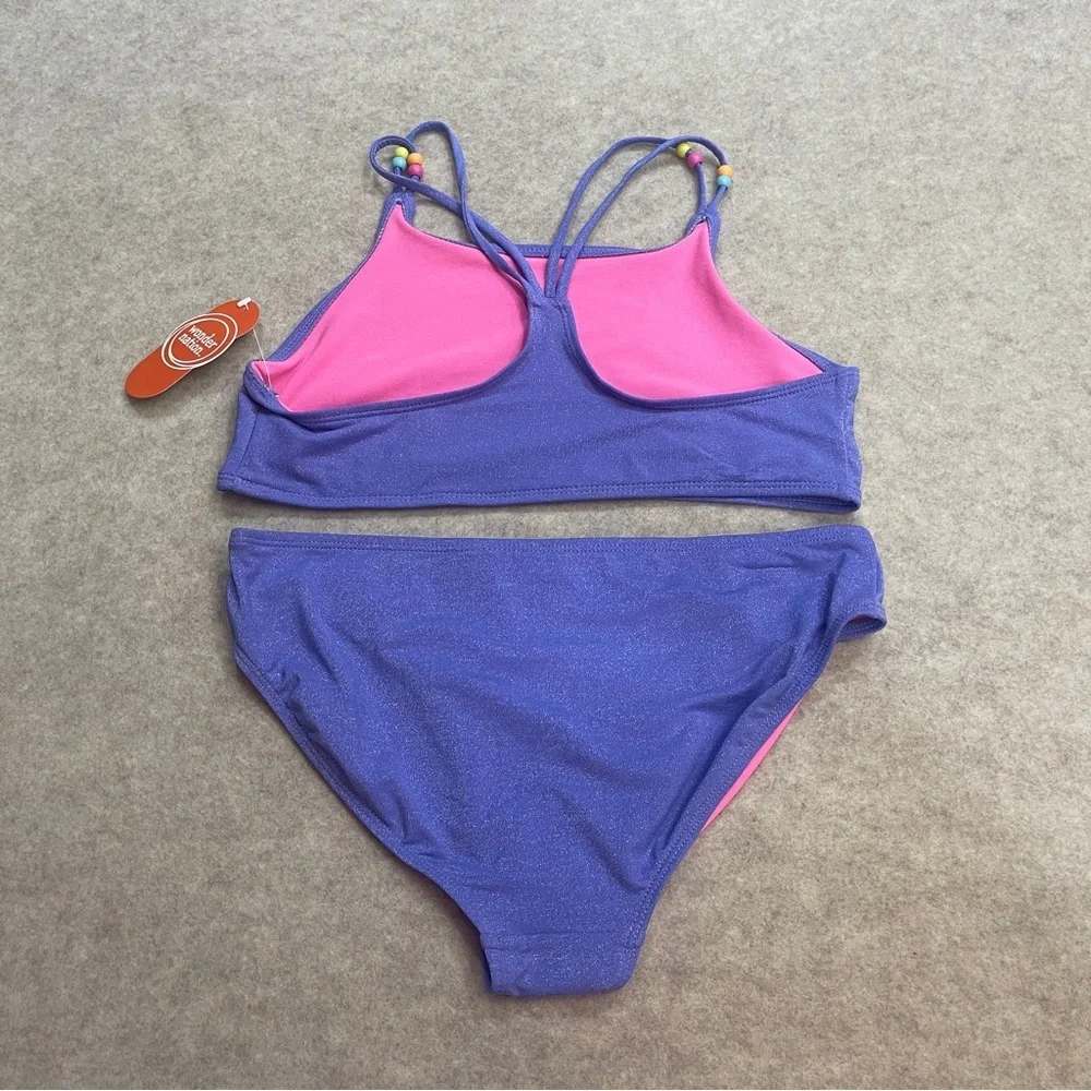 Wonder Nation Beaded Lurex Purple Metallic Bikini Swimsuit 2 Piece Girls Size XL